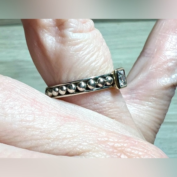 Designer ATR Sterling Silver & 14K Gold CZ Pebbled Band Ring, Size 6.75, 2g - Picture 10 of 11